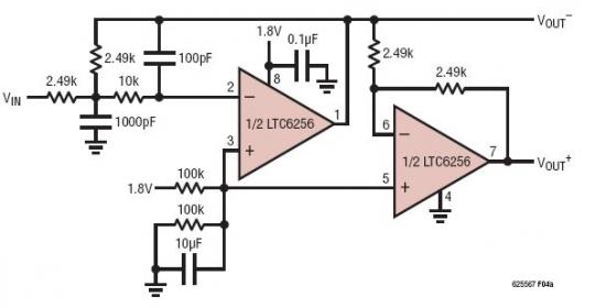 1.8V、140μA、100kHz、低通滤波器 (单端输入和差分输出)