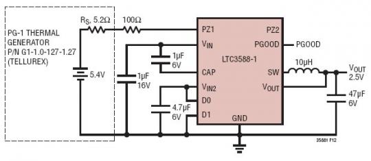 5.4V 至 2.5V 热电能量收集器