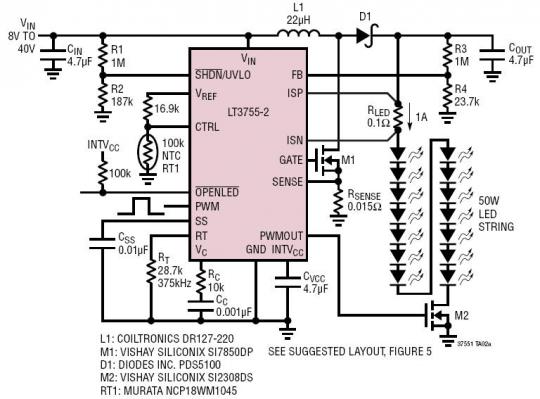 50W 白光 LED 车前灯驱动器