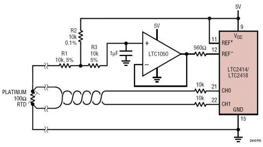 Remote Half Bridge Digitizer Platinum RTD with Noise Suppression on Reference